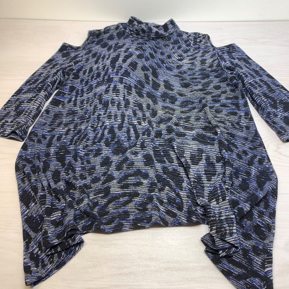 Clara Sun Woo Women's Size XL Abstract Cold Shoulder Top Blouse Tunic Leopard